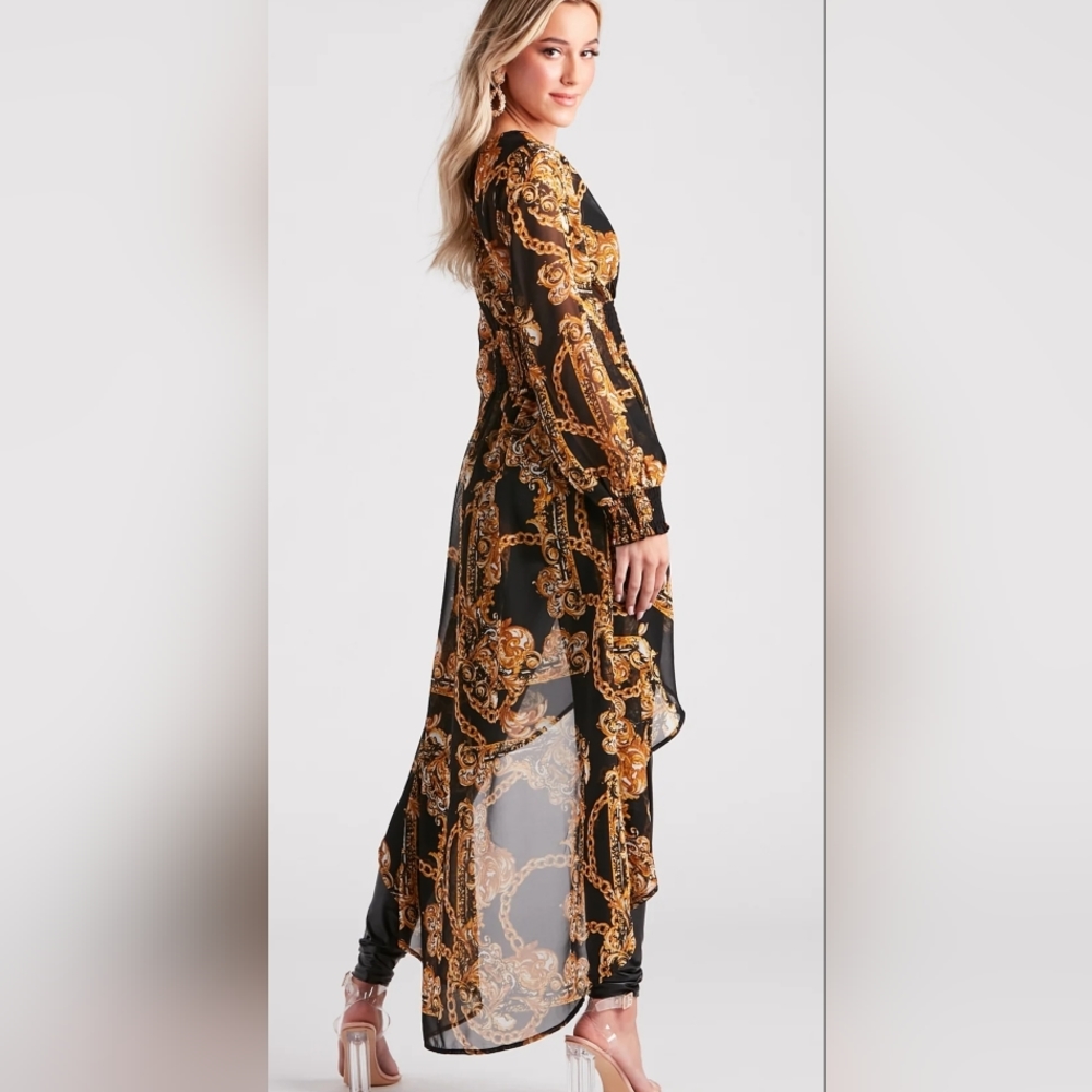 Status Chain Print Chiffon Duster - Picture 2 of 6